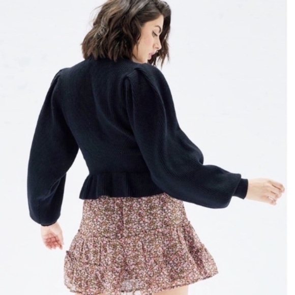 Mock Chucky Black Sweater Bishop Balloon Sleeve - Picture 2 of 11